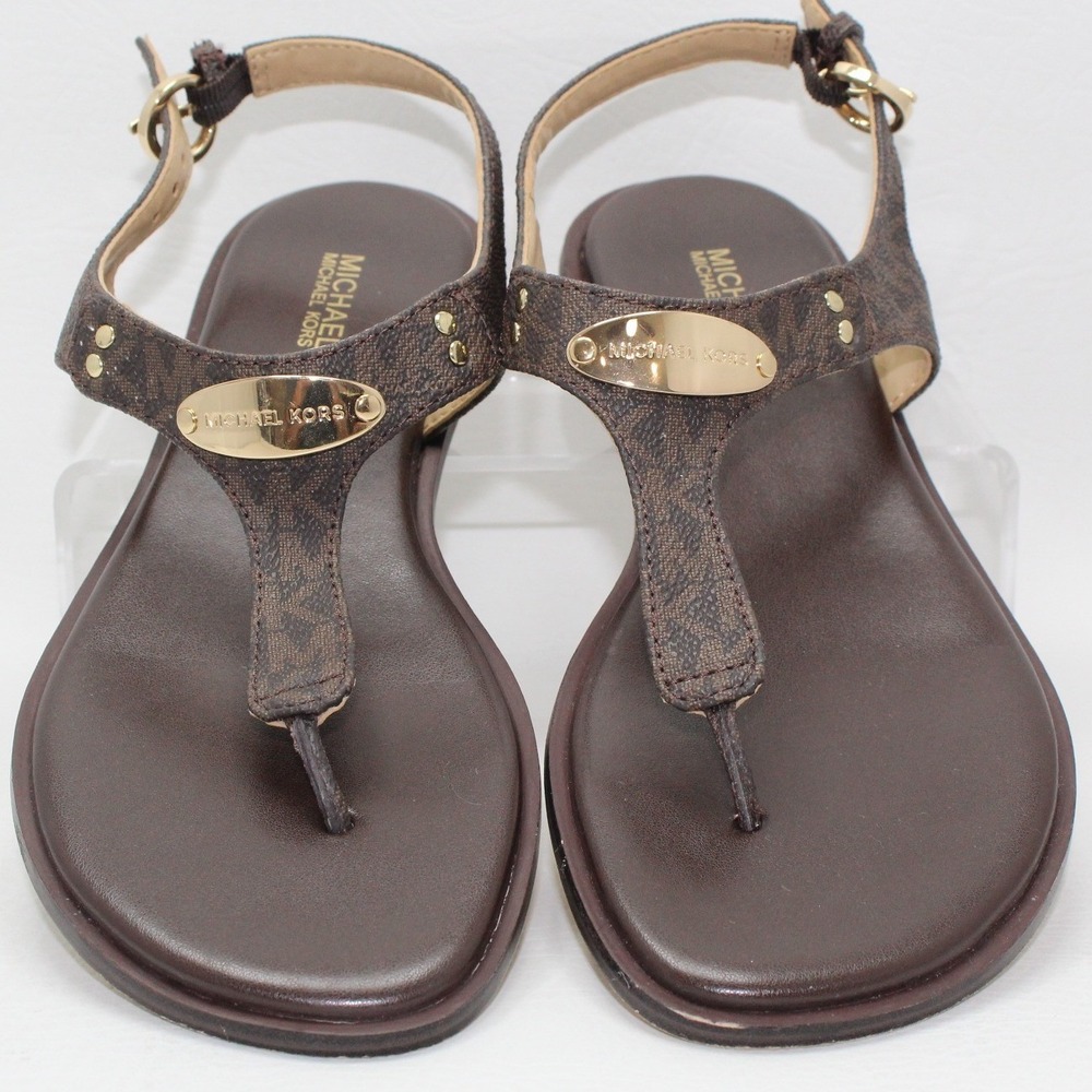 Michael Kors Womens Brown MK Logo Slingback Thong Flat Sandals ME21K 7.5M